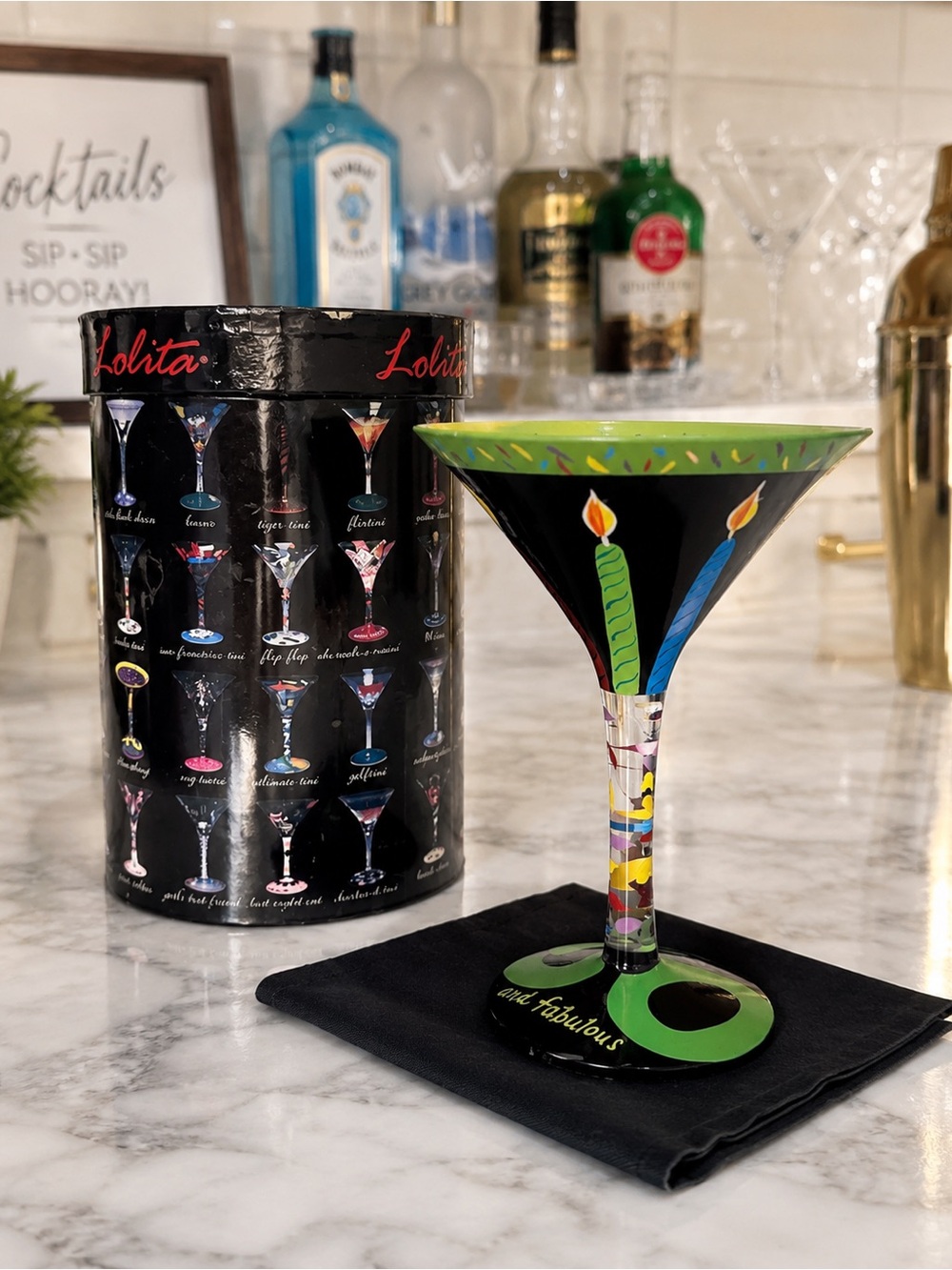 Lolita 50 & Fabulous Martini Glass 10oz Hand Painted NIB Collectible